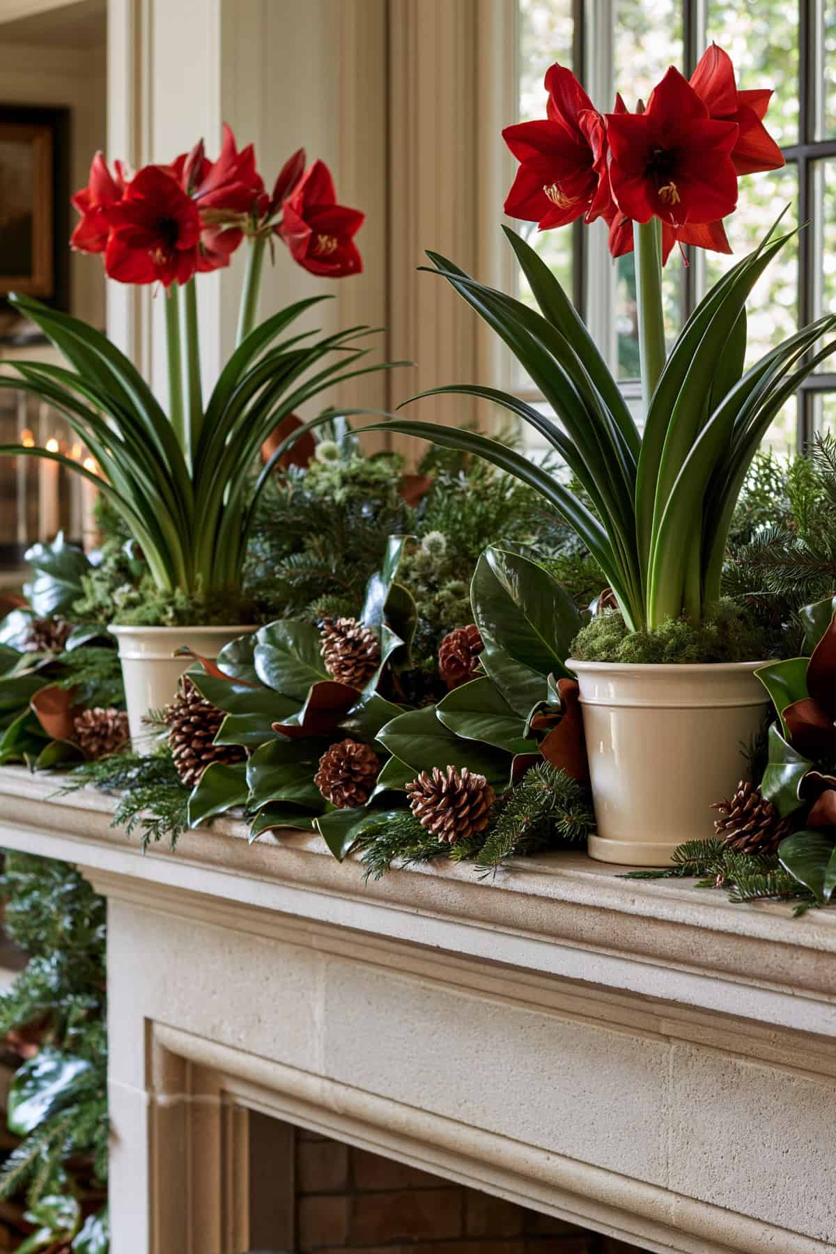 Magnolia Leaf Garland With Amaryllis Blooms