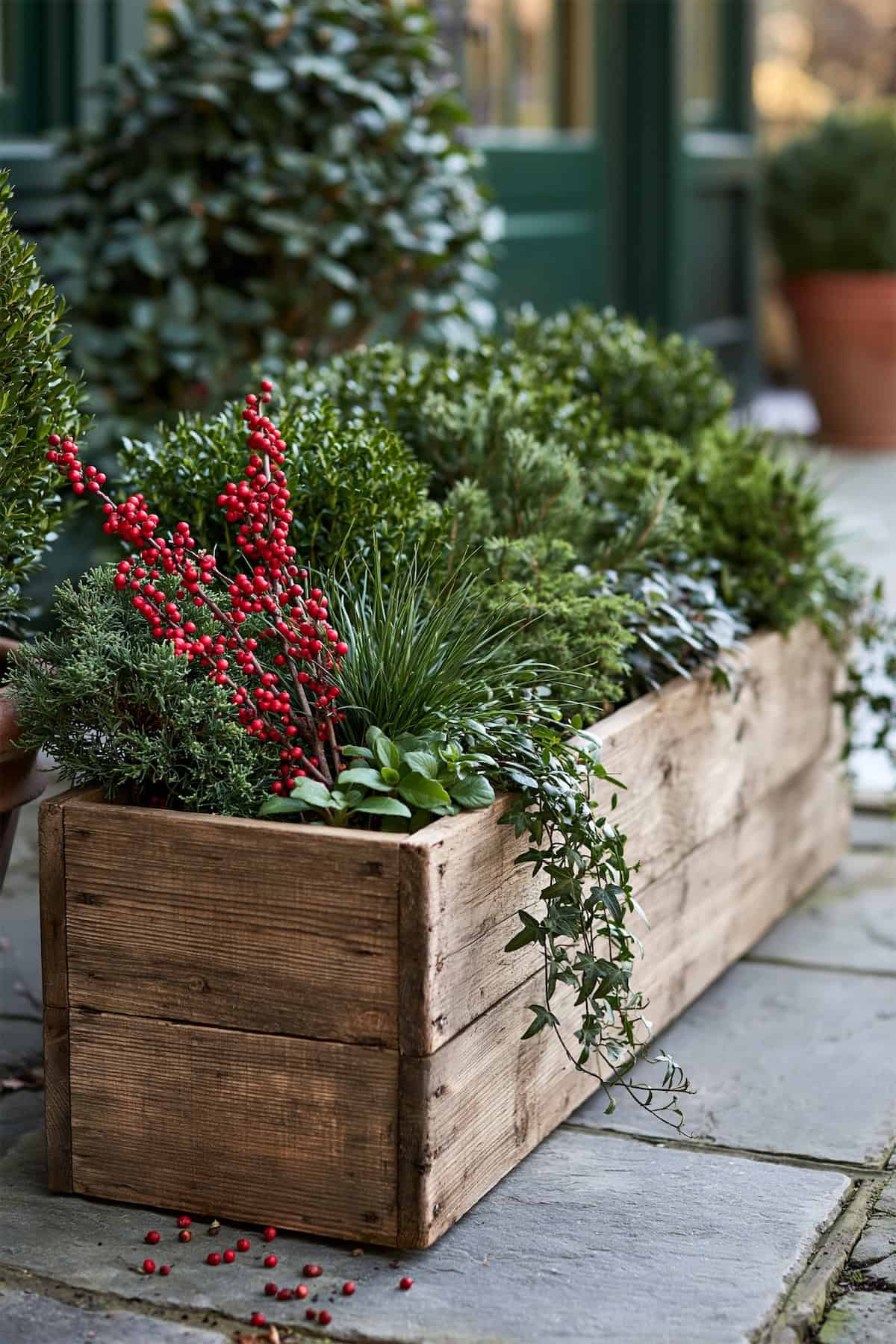 Mixed Evergreen Trough With Winter Berries