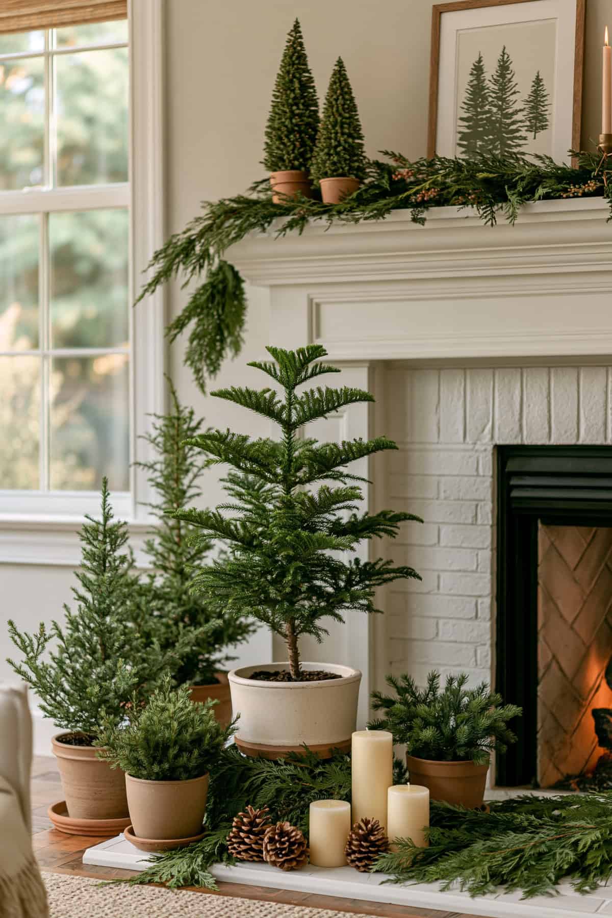 Norfolk Pine And Cedar Mantel Display