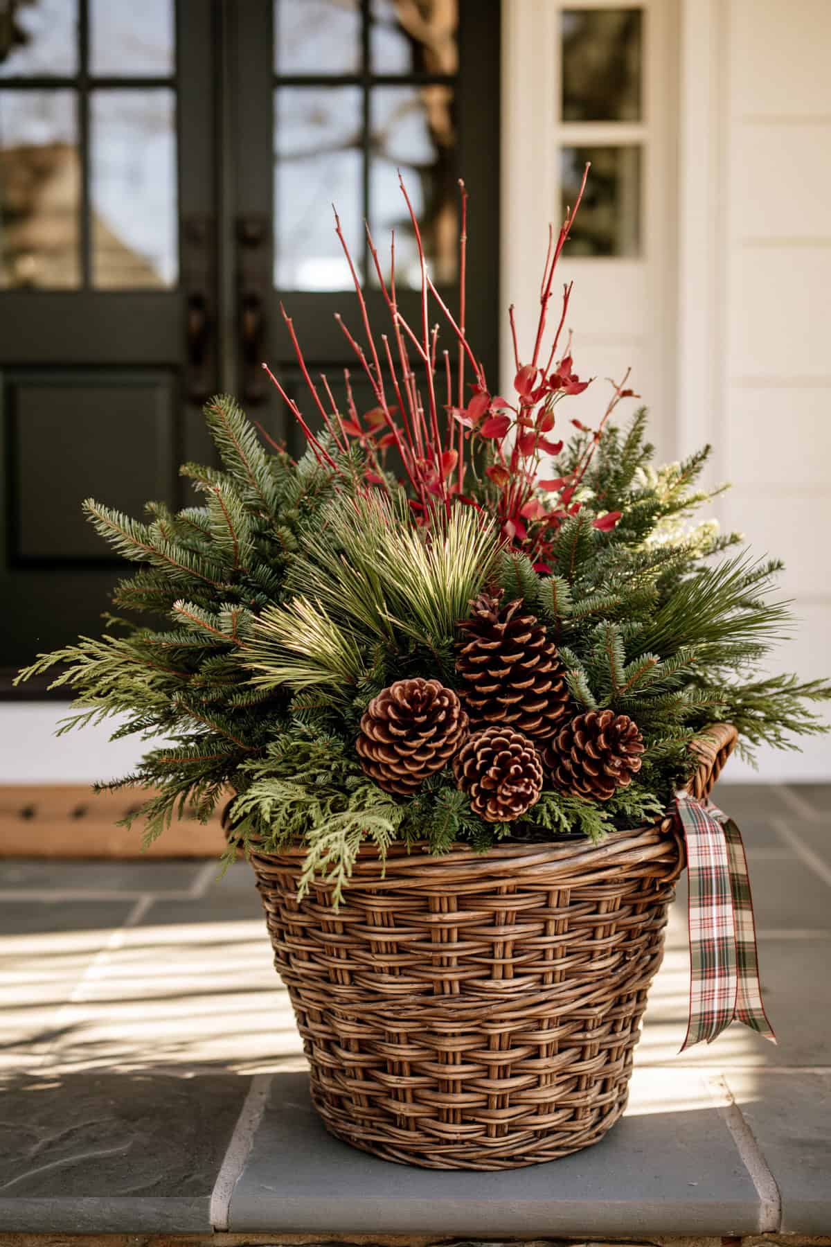 Old Basket Evergreen Porch Planter