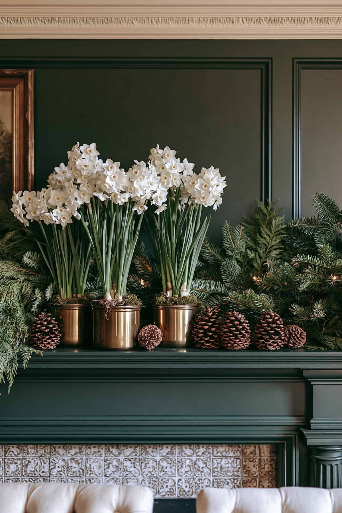 Paperwhite Narcissus In Antique Brass Pots