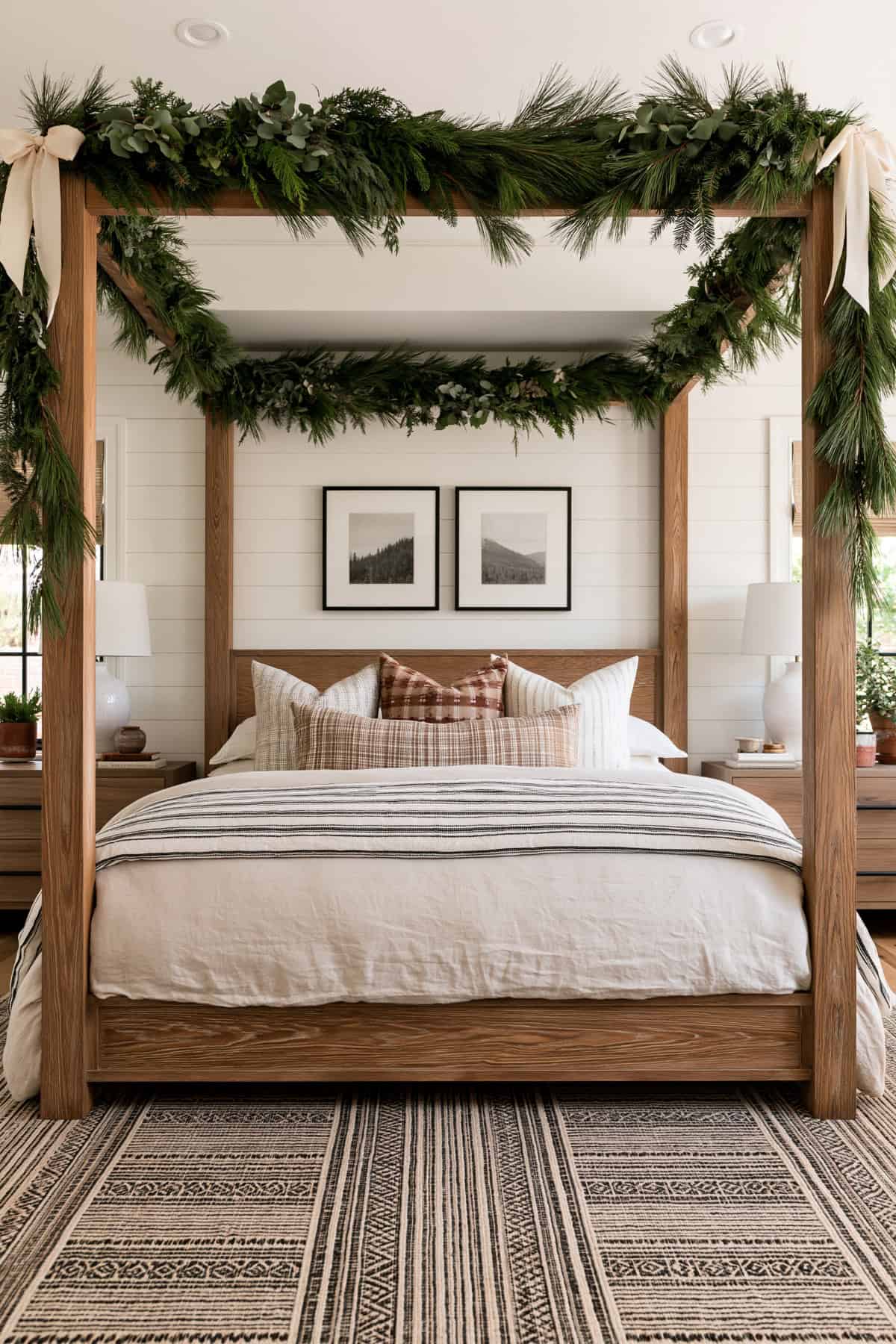 Pine Garland Wrapped Around A Four-Poster Bed