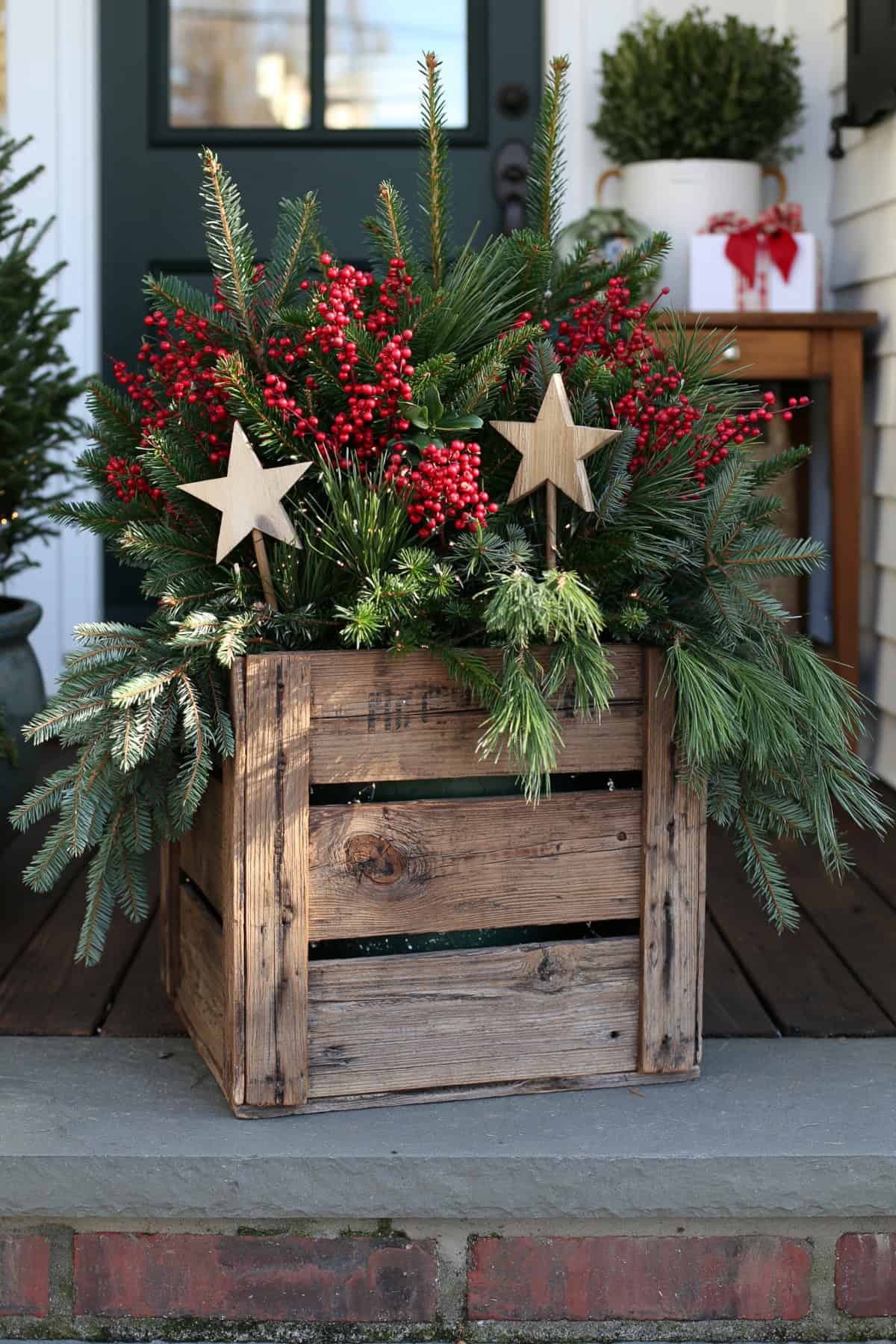 Repurposed Wooden Crate Christmas Planter
