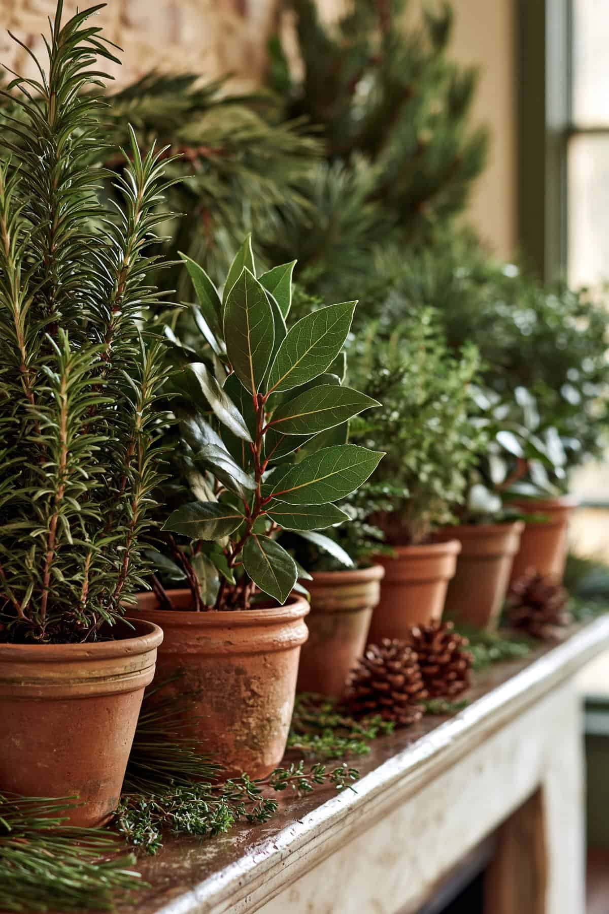 Rosemary And Bay Leaf Mantel Garden