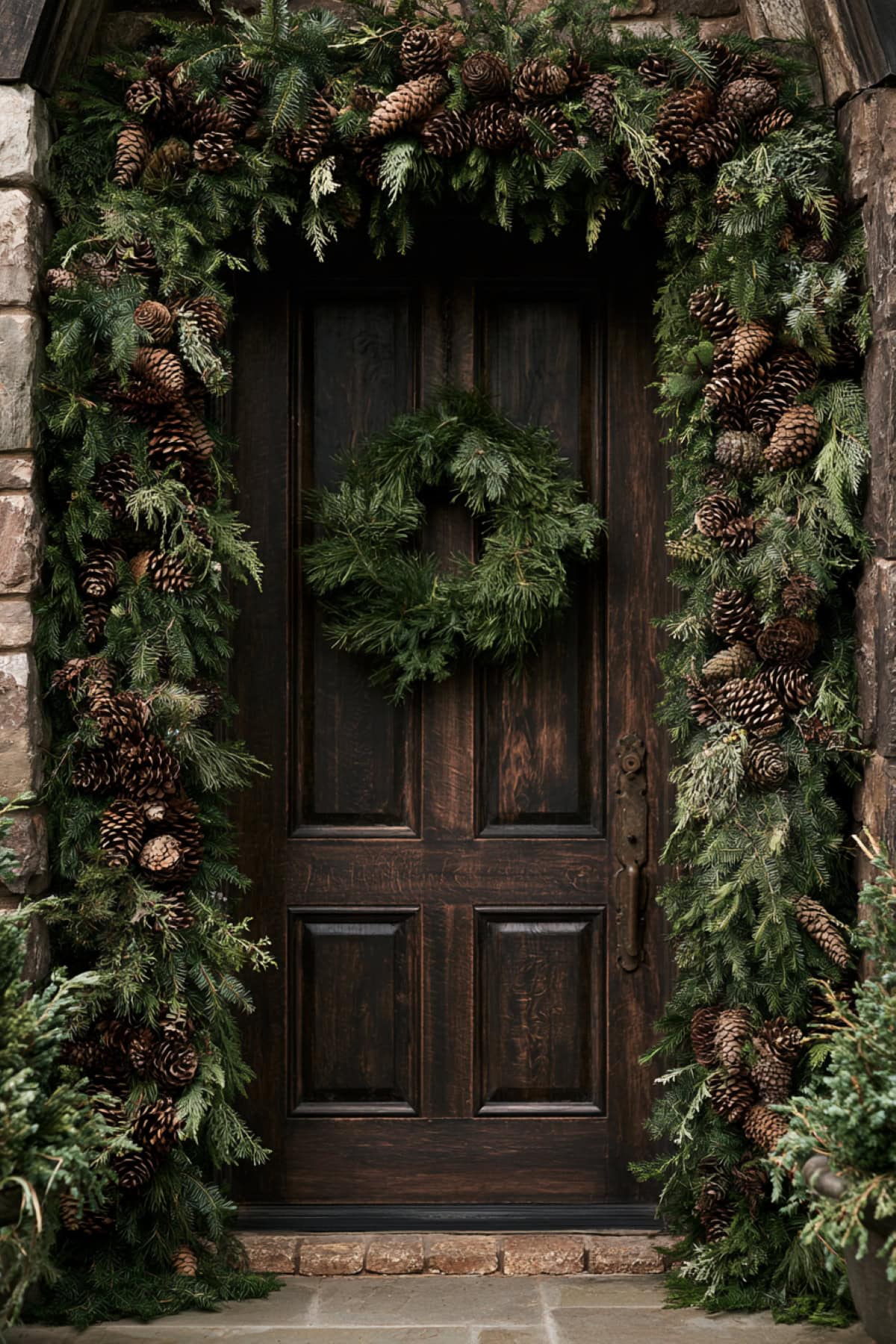Rustic Pinecone And Greenery Door Frame