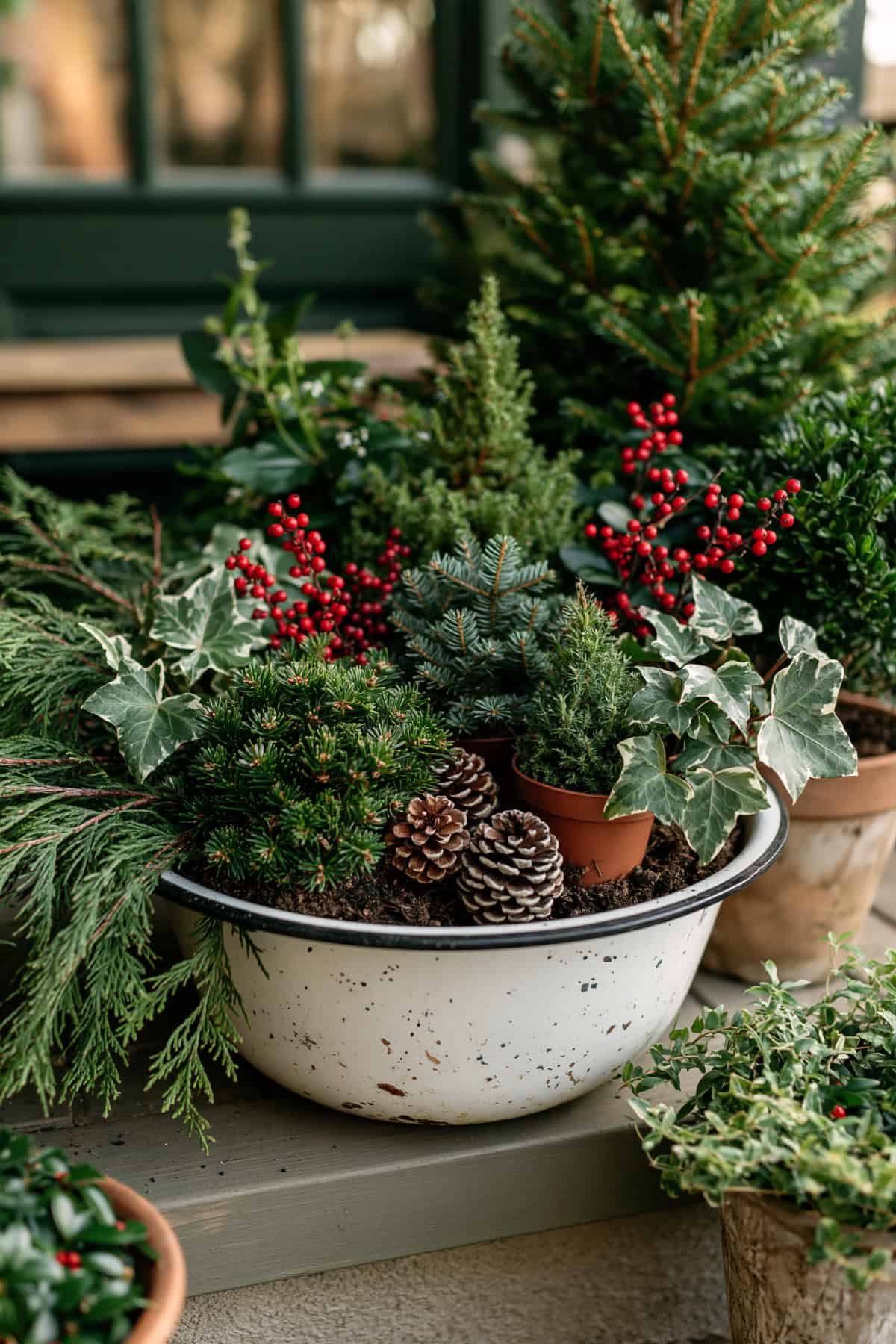 Secondhand Enamel Basin Christmas Planter