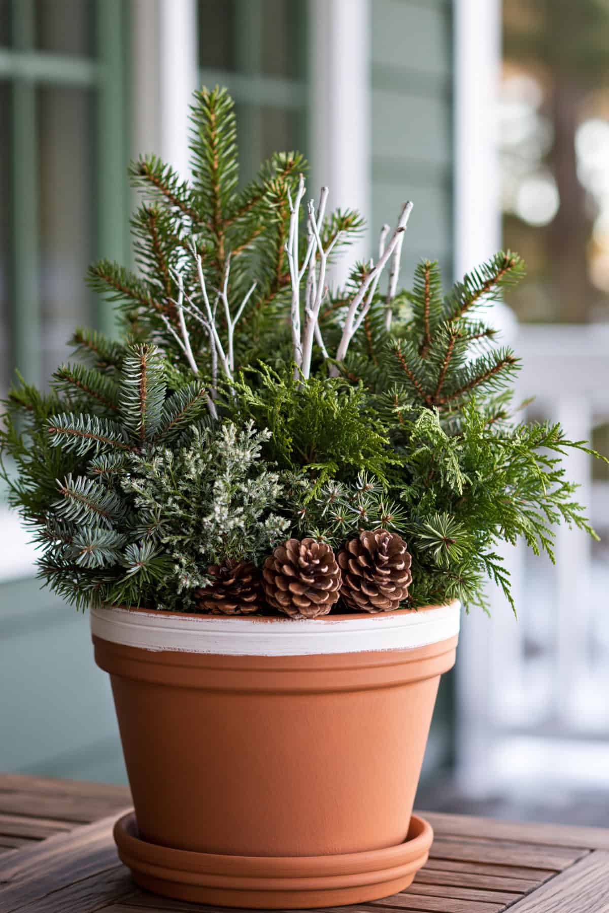 Terracotta Pot With Painted White Rim
