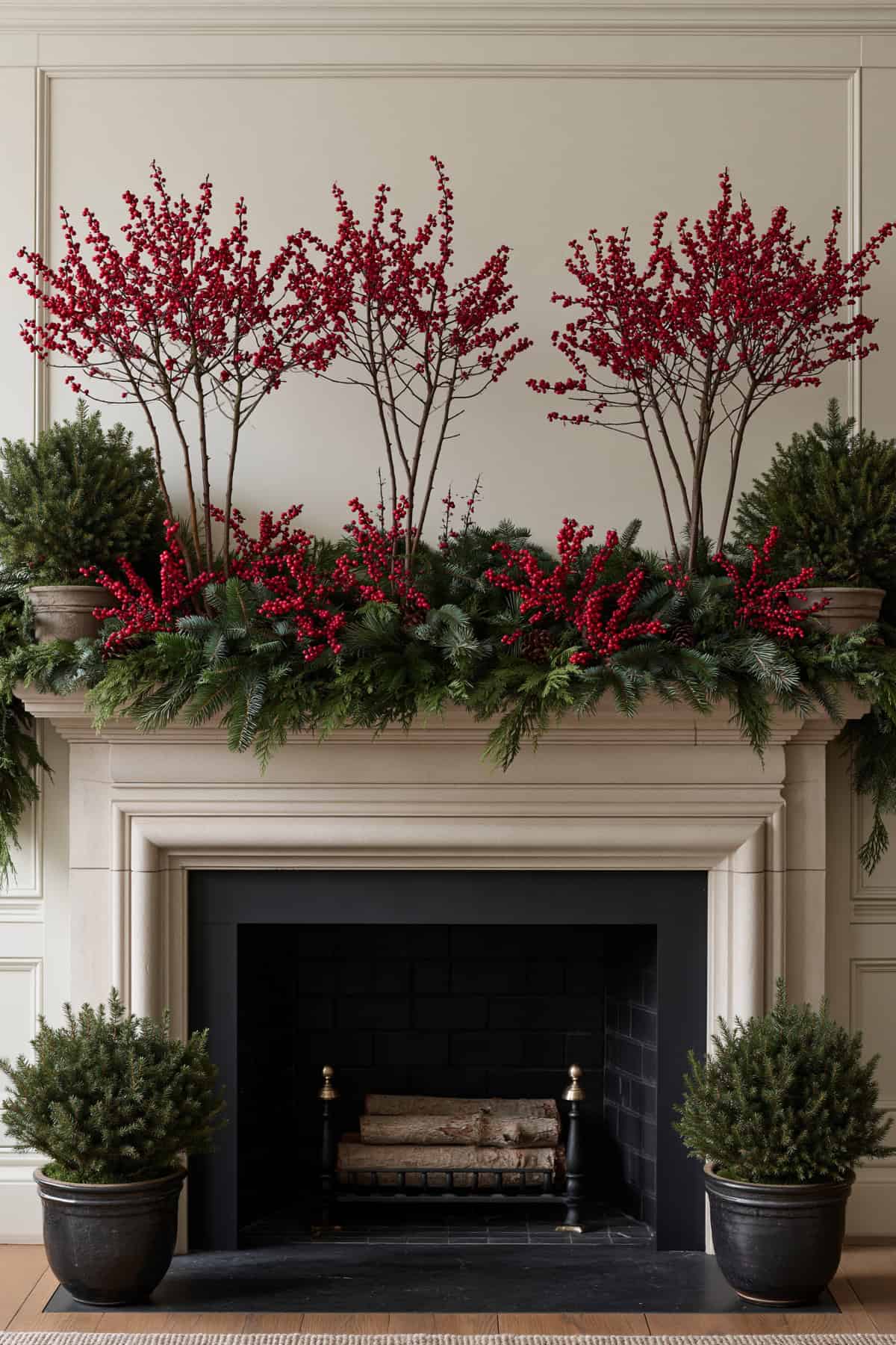 Winterberry Branches Rising Above Mixed Greenery