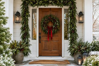 Christmas Front Door Decor Ideas with Greenery