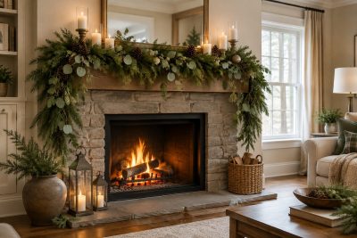 Christmas Mantel Decor Ideas with Plants and Greenery