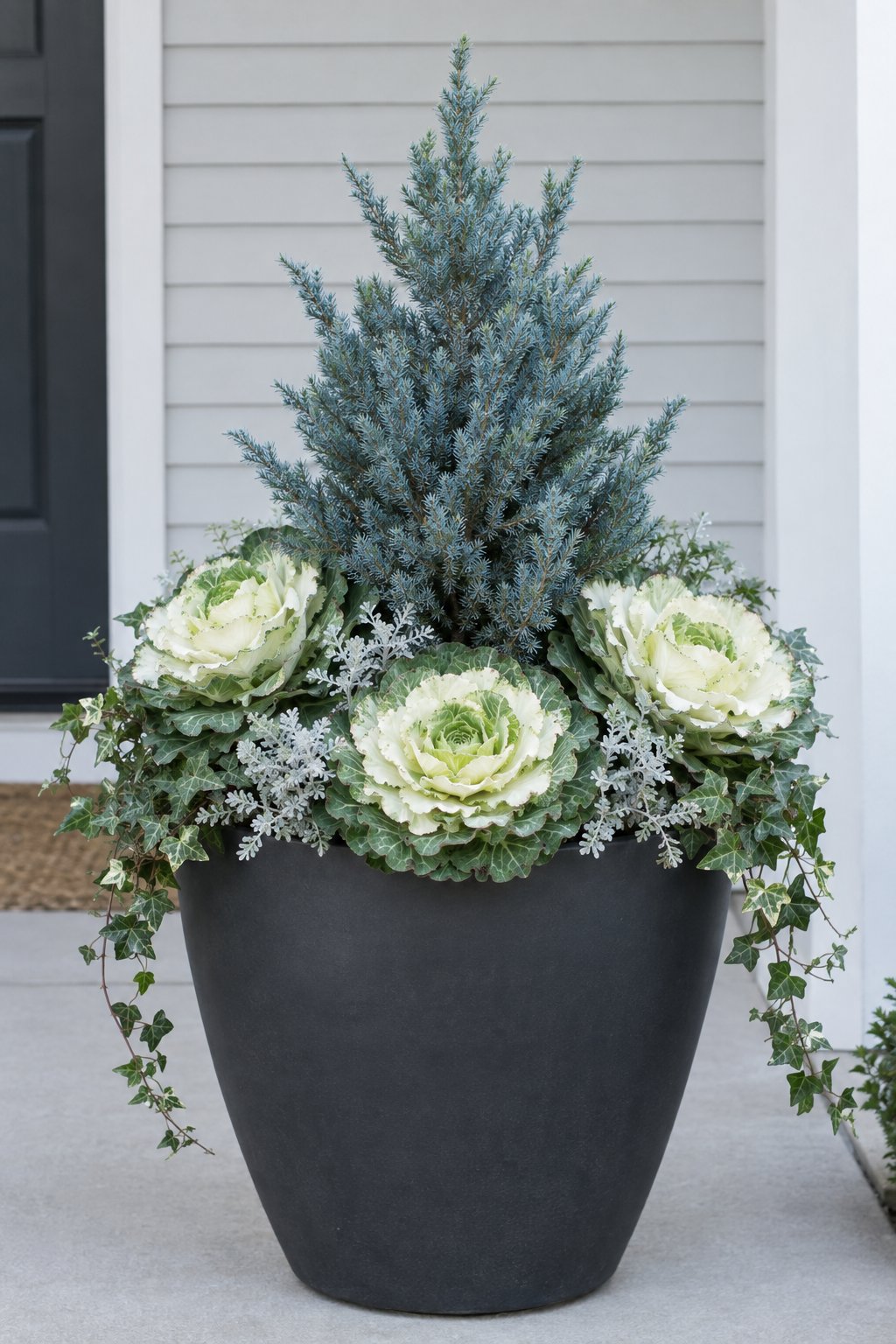 Blue Juniper And White Ornamental Cabbage