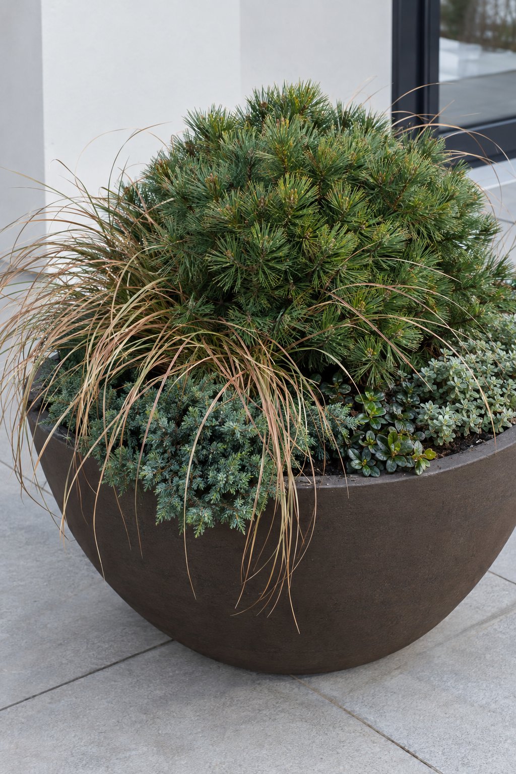Mugo Pine And Ornamental Grass Planter