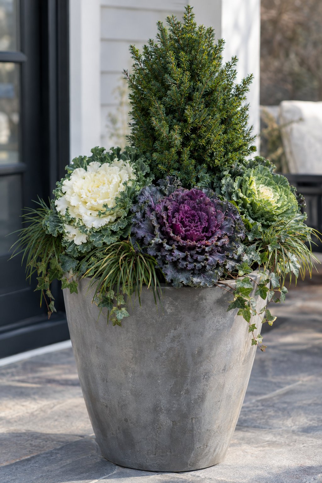 Ornamental Kale And Dwarf Conifer Container