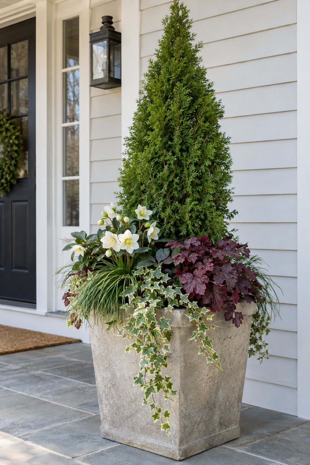Tall Arborvitae With Layered Base Planting